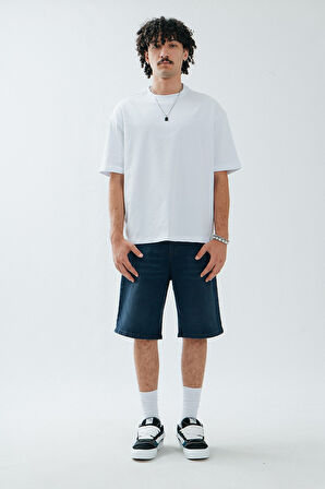 Açık Lacivert Baggy Jean Erkek Şort Jorts