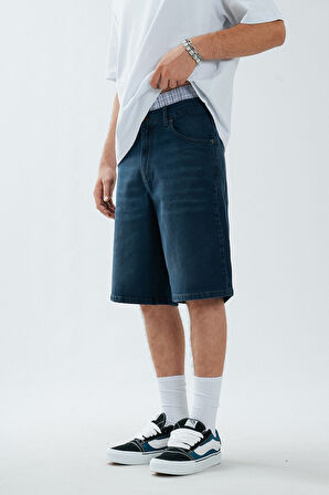 Açık Lacivert Baggy Jean Erkek Şort Jorts