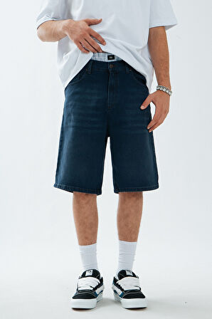 Açık Lacivert Baggy Jean Erkek Şort Jorts