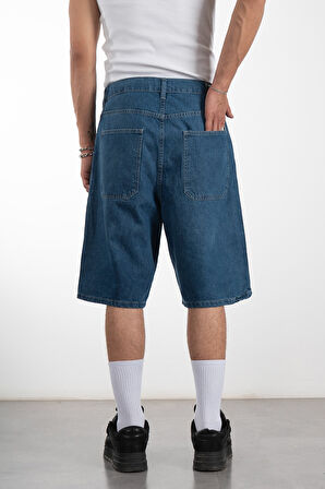 Açık Mavi Baggy Jean Erkek Şort Jorts