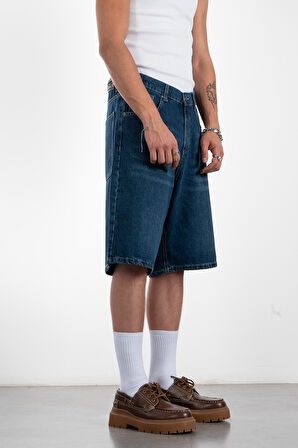 Koyu Mavi Baggy Jean Erkek Şort Jorts
