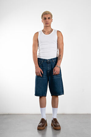 Koyu Mavi Baggy Jean Erkek Şort Jorts
