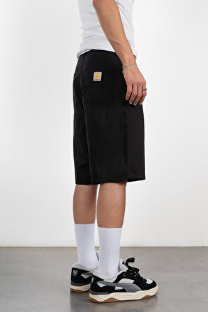 Siyah Gabardin Baggy Jean Erkek Şort Jorts