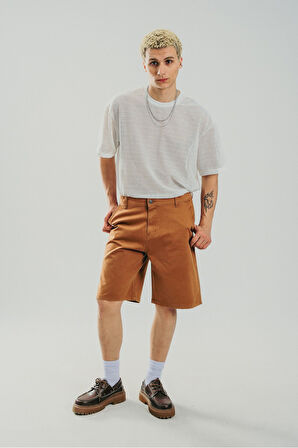 Kahve Gabardin Baggy Jean Erkek Şort Jorts
