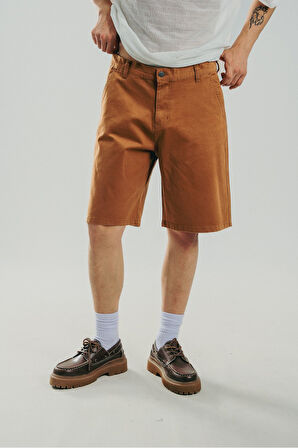 Kahve Gabardin Baggy Jean Erkek Şort Jorts