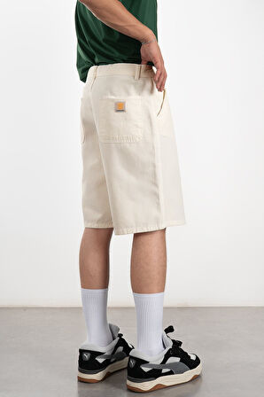 Ekru Gabardin Baggy Jean Erkek Şort Jorts