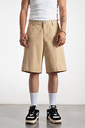 Bej Gabardin Baggy Jean Erkek Şort Jorts