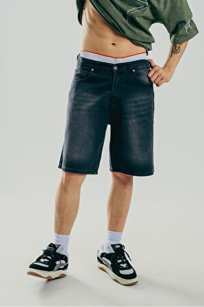 Siyah Eskitme Baggy Denim Urban Jort Erkek Şort