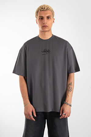Siyah Classic Graffiti Logo Oversize Füme Erkek Tişört