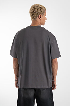 Siyah Classic Graffiti Logo Oversize Füme Erkek Tişört