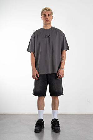 Siyah Classic Graffiti Logo Oversize Füme Erkek Tişört