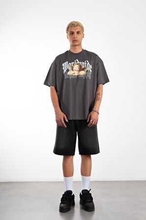 Ukhwd Worldwide Angel Oversize Füme Erkek Tişört