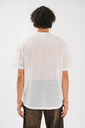 Beyaz File Oversize Erkek Tişört