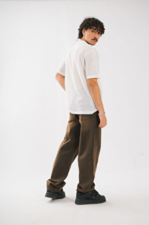 Beyaz File Oversize Erkek Tişört