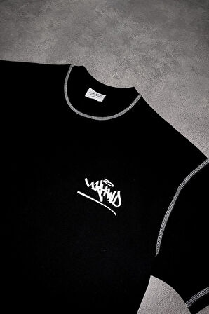 Kontrast Dikiş Reflektör Logo Oversize Siyah Erkek Tişört