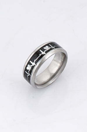 316L Çelik Heart Beat Erkek Yüzük