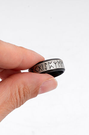 316L Çelik Siyah Rustic Viking Erkek Yüzük