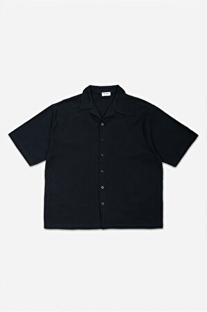 Alaçatı %100 Pamuk Keten Siyah Erkek Gömlek ve Şort Takım