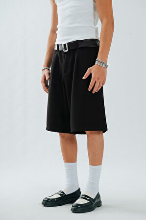 Siyah Relaxed Fit Erkek Kumaş Şort