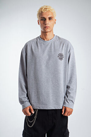 Essentials İstanbul Oversize Uzun Kollu Gri Erkek Tişört