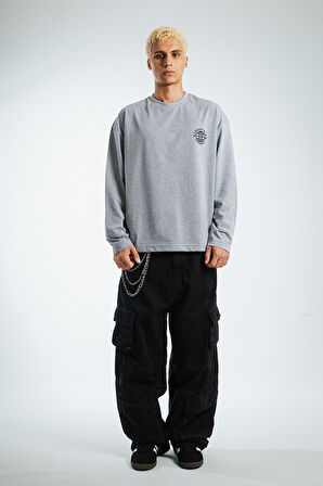 Essentials İstanbul Oversize Uzun Kollu Gri Erkek Tişört