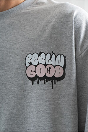 Feelin Good Oversize Uzun Kollu Gri Erkek Tişört