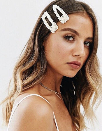 4 Adet Kadın Toka İnci Model Cıtcıtlı Kare Model Kadın Aksesuar