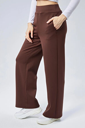 Maison La Femme Kadın Kahverengi Yüksek Bel Bol Paça Eşofman Pantolon