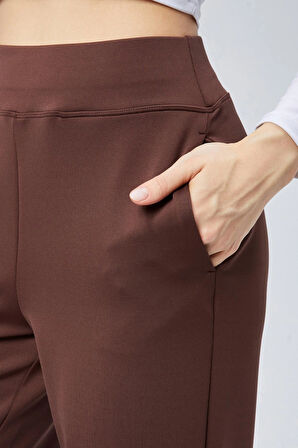 Maison La Femme Kadın Kahverengi Yüksek Bel Bol Paça Eşofman Pantolon