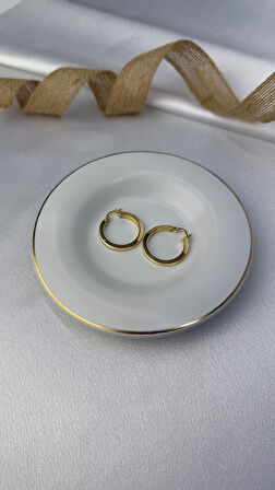 Gösterişli Kalın Halka Altın Küpe