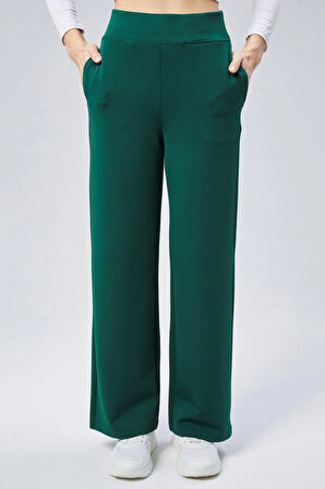 Maison La Femme Kadın Yeşil Yüksek Bel Bol Paça Eşofman Pantolon