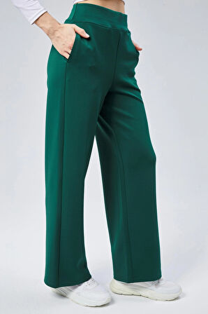 Maison La Femme Kadın Yeşil Yüksek Bel Bol Paça Eşofman Pantolon