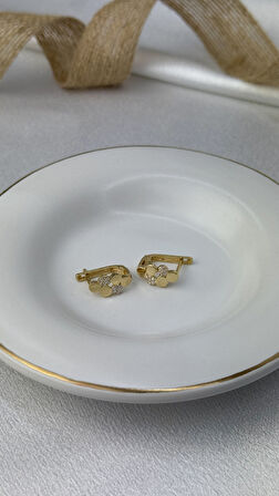 Taşlı Motifli Altın Küpe