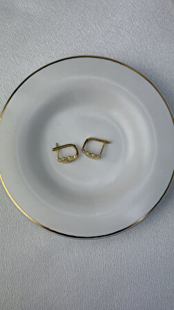 Taşlı Motifli Altın Küpe