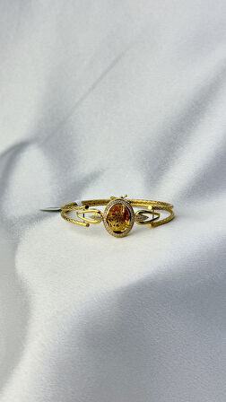 Zirkon Taşlı Tuğralı Altın Kelepçe Bileklik