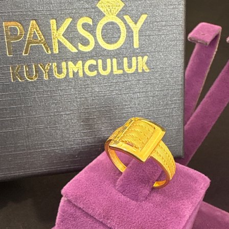 22 Ayar Altın Yüzük Hasırlı Örgü Model 4.31gr 18 Numara Kadın Paksoy Hediye