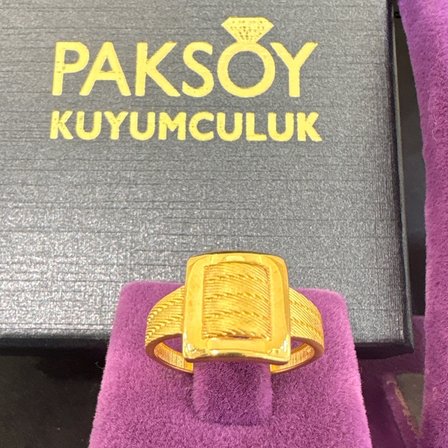 22 Ayar Altın Yüzük Hasırlı Örgü Model 4.31gr 18 Numara Kadın Paksoy Hediye