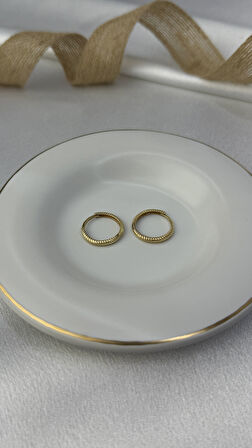 Çizgili Halka Altın Küpe