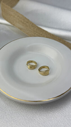 Taşlı Halka Tasarım Altın Küpe