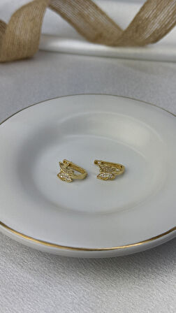 Taşlı Kelebek Figürlü Altın Küpe