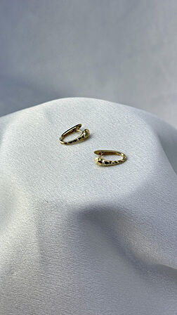 Kalın İşlemeli Oval U Model Altın Küpe