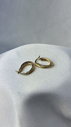 Tırtıklı Elips Altın Küpe