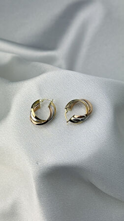 Üç Renk Sarmal Altın Küpe