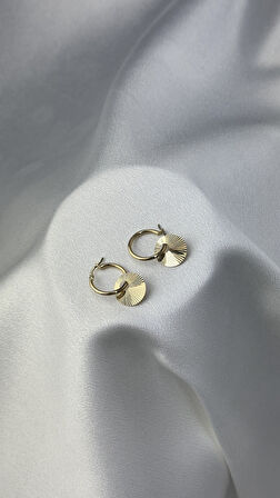 Sallantılı Ayna Figürlü Halka Altın Küpe