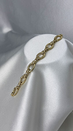 İşlemeli Elips Halka Model Altın Bileklik