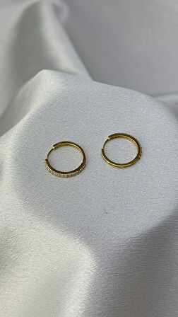 Taşlı Altın Halka Küpe