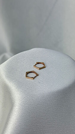 Beşgen Model Rose Renk Altın Küpe