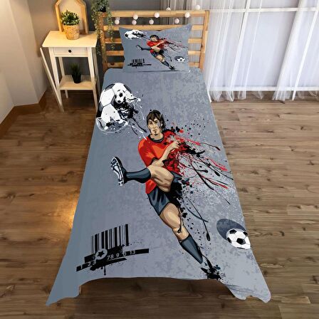 Futbolcunun Desenli Yatak örtüsü ve yastık kılıfı 2li takımı