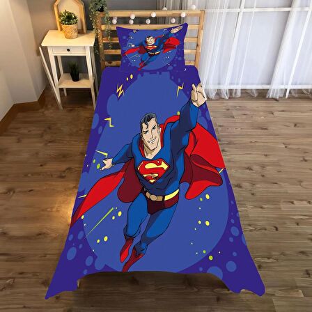 Superman Desenli Yatak örtüsü ve yastık kılıfı 2li takımı