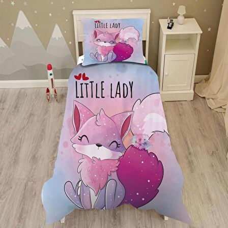 LITTLE LADY Desenli Yatak örtüsü ve yastık kılıfı 2li takımı